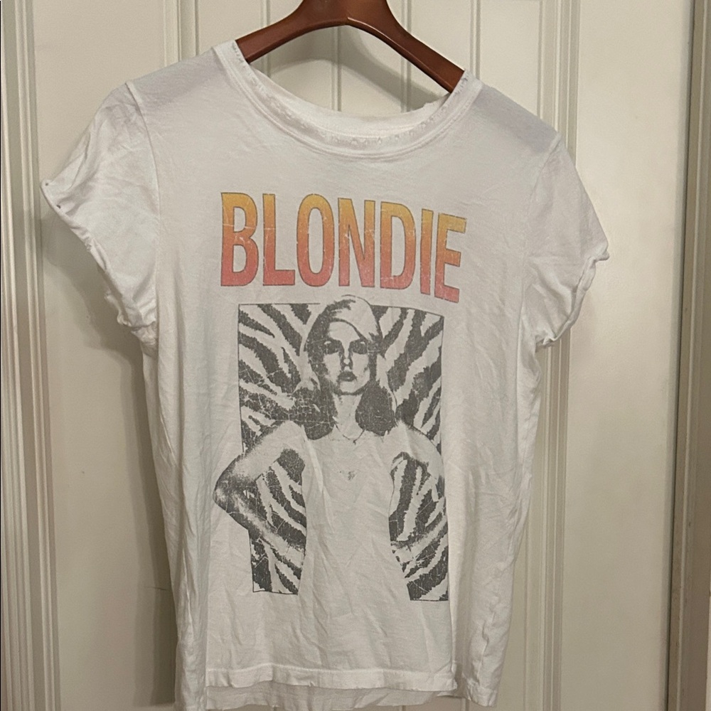 Recycled Karma Blondie M  Graphic Tee in White with Orange-Pink Logo